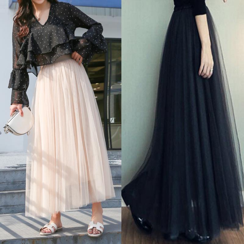 Mid-Length A-Line Pleated Mesh Skirt