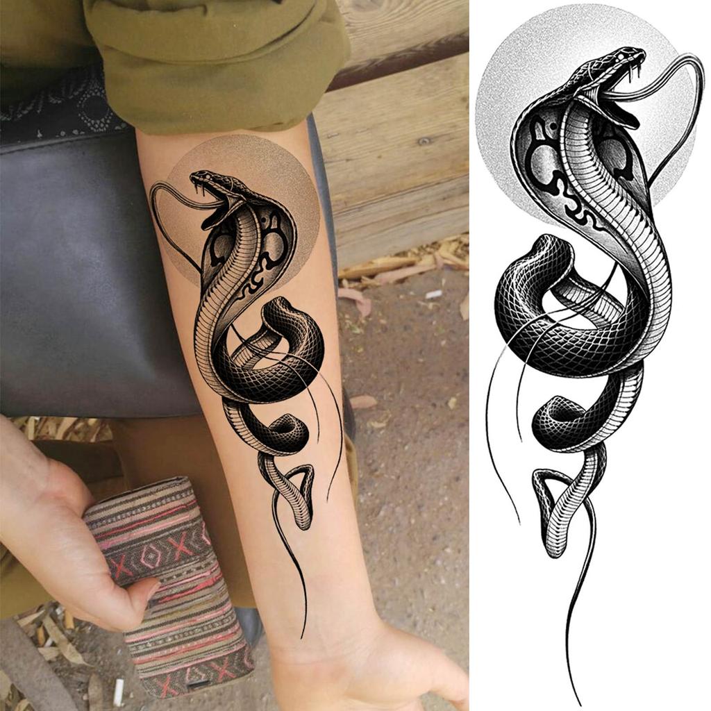 1 Sheet Snake Temporary Tattoos For Women Men Arm Leg Forearm Body Adults Rose Fake Flower Tattoo Sticker Waterproof Covers Up