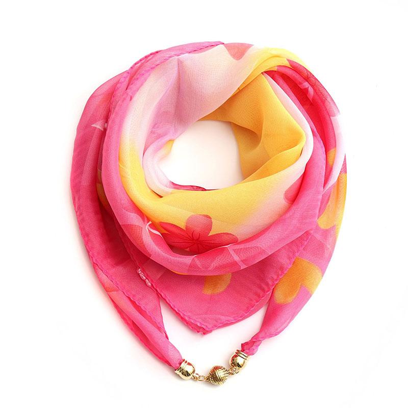 Women Necklace Accessories Chiffon Silk Scarf Magnetic Buckle Necklace Pendant Printed