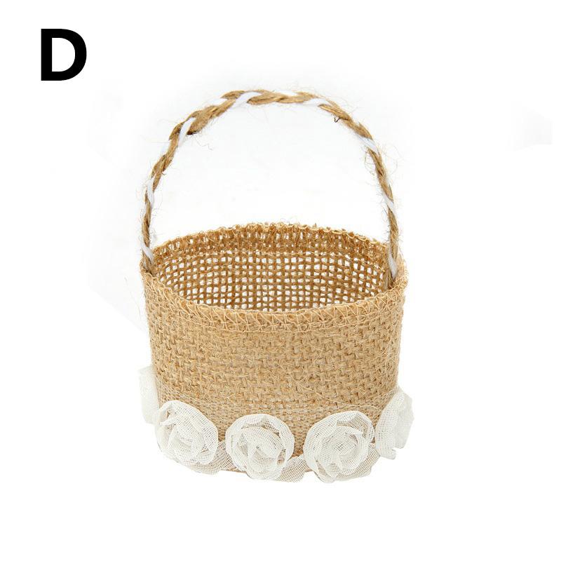 1PC Gift Bag Party Burlap Storage Basket Linen Handle Baby Shower Lace Wedding Ceremony Flower Basket Table Decoration