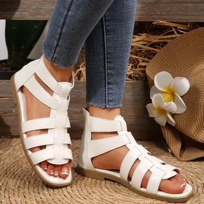 Обувь для женщин 2025 Бренд Задняя молния Женские сандалии Модные сандалии с узким ремешком Повседневные сандалии Женские Новые Большого размера Однотонные сандалии на плоской подошве