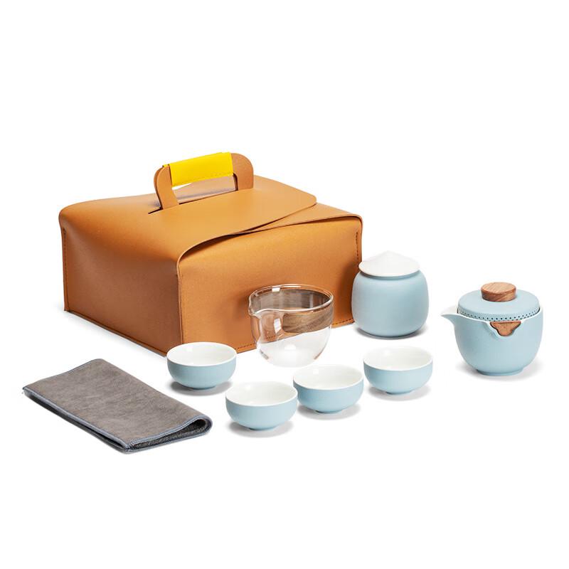 Portable Ceramic Travel Tea Set with Tea Tray