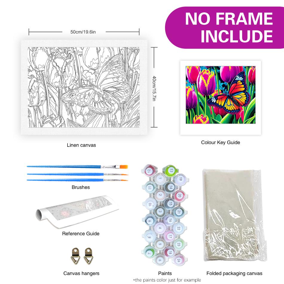 Рамка для рисования по номерам, наборы для взрослых, для начинающих, рисунок бабочки и цветов, раскраска с номерами для домашнего творчества, 40x50 см