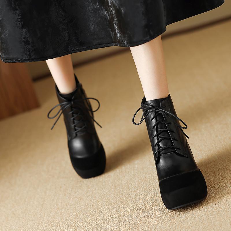 Мода 2025 НОВЫЕ Осенние Женские Ботинки Женская Обувь Круглый Носок Массивный Каблук Ботинки для Женщин Мотоциклетные Ботинки на Платформе высокий каблук