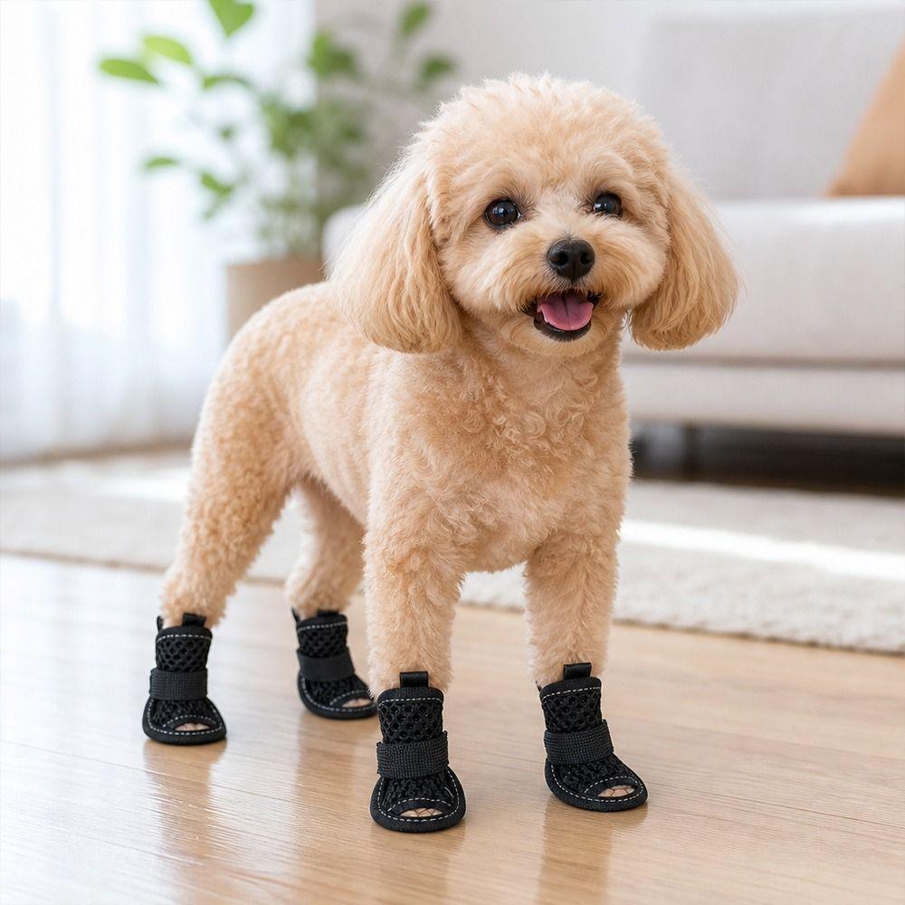 4Pcs Soft-sole Pet Sandals Non-slip Cooling Dog Boots Cute Dog Shoes Summer