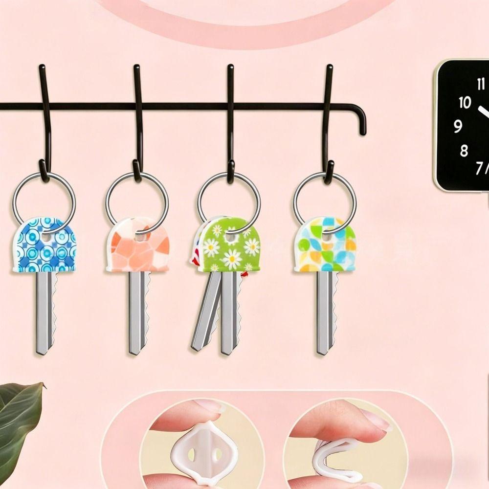 6Pcs Flower Pattern Silicone Key Cover Silicone Key Sleeve Reusable Key Identifier  Key Chain