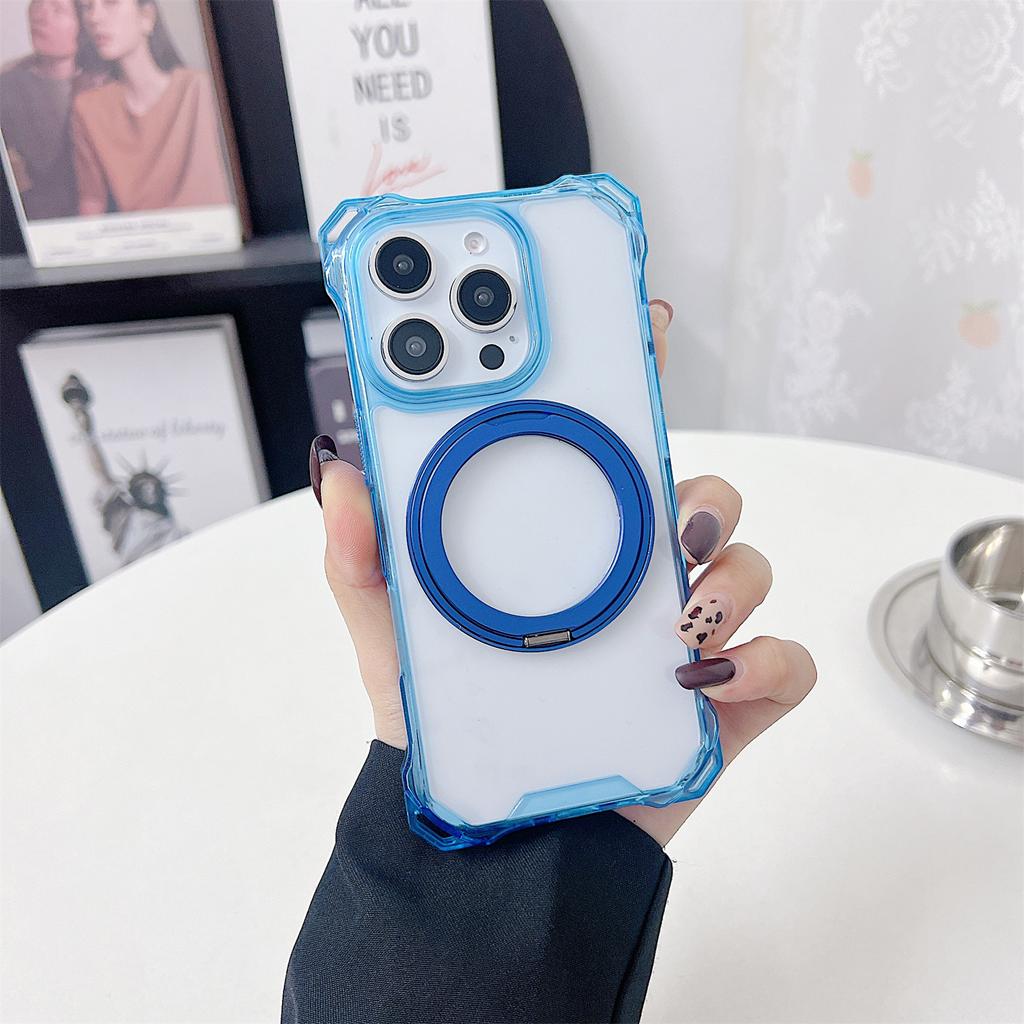 For iPhone 15 Pro Magnetic Case Ring Kickstand TPU+PC Phone Cover