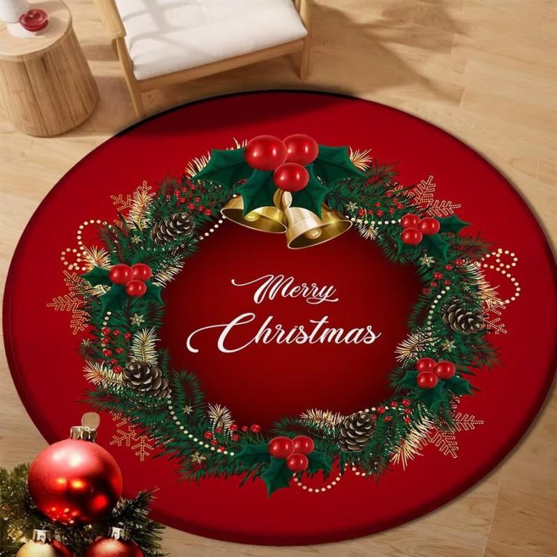 Christmas Tree Skirt Round Area Rug Soft Plush Floor Mat Living Room Bedroom Decor