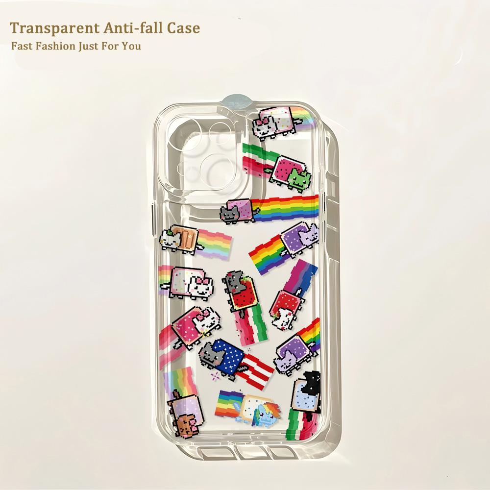 Мультяшный Игровой Чехол-Телефон N-Nyan Cat Для iPhone 17 16 16e 15 14 13 12 11 Mini Pro Max X XR XSMax Air Plus Прозрачная Задняя Крышка