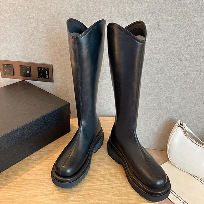 Platform Round Toe Warm Ladies Mid Calf Shoes Autumn Winter Leather Comfortable and Elegant Women's Half High Boots On Promotion