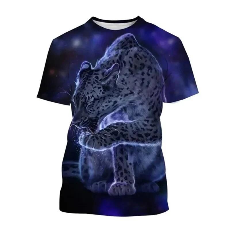 Leopard 3D Print Kids Crew Neck Short-Sleeve T-Shirt Animal Graphic Loose Fit Outdoor Daily Children Casual Top