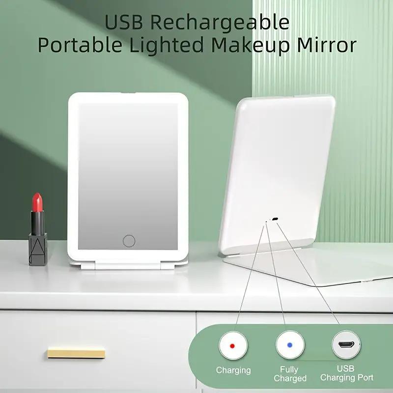 Складное светодиодное дорожное зеркало для макияжа, 3 режима подсветки, USB-зарядка, сенсорный экран, портативное настольное косметическое зеркало, ручное