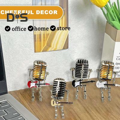 Металлический микрофон робот ночник винтажный держащий гитару рок микрофон робот светодиодный настольный светильник настольное украшение орнамент подарок любителю музыки