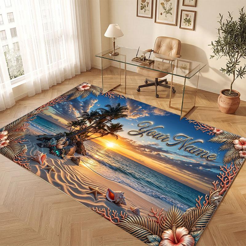 Octopus Sea Life Theme Crystal Velvet Floor Rug Personalized Custom Name Text Warm Carpet Home Decoration