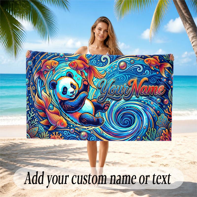 Octopus Sea Life Theme Soft Beach Towel Personalized Custom Name Text Towel Portable for Beach Pool Travel