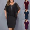 Elegant V-Neck Sleeveless Evening Dress with Sheer Cape, Women's Party Cocktail Dress In Black/Burgundy/Navy/Purple