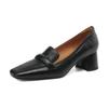 Sheepskin Square Toe Med Heels Spring Shoes Slip On Pleated Decorations Elegant Women Pumps