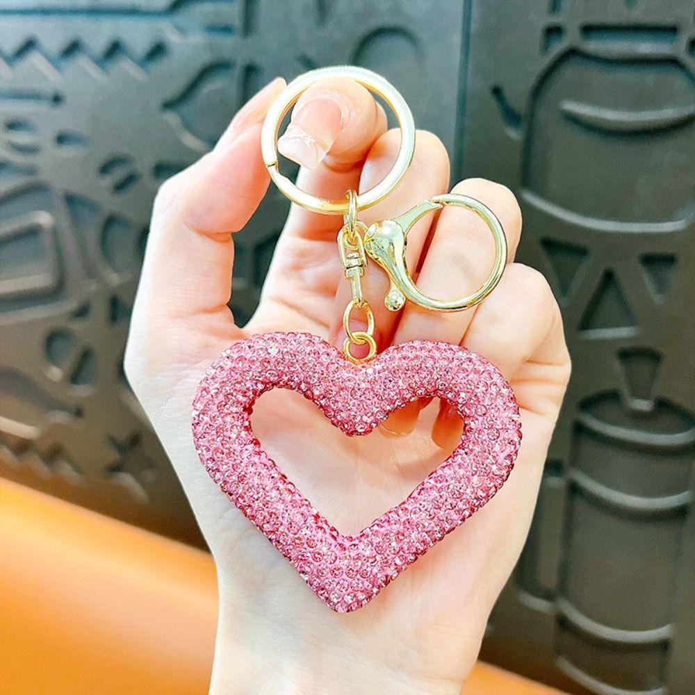 Инкрустированное Сердце Полный Бриллиант Любовь Брелок Кожаный Шнурок Полый Водяной Бриллиант Подвеска для Ключей Любовь Полный Бриллиант
