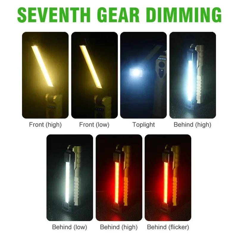 Portable Work Light COB LED Light USB Built-in Battery Rechargeable Flashlight with Magnetic Base and Hanging Hook Camping Lamp