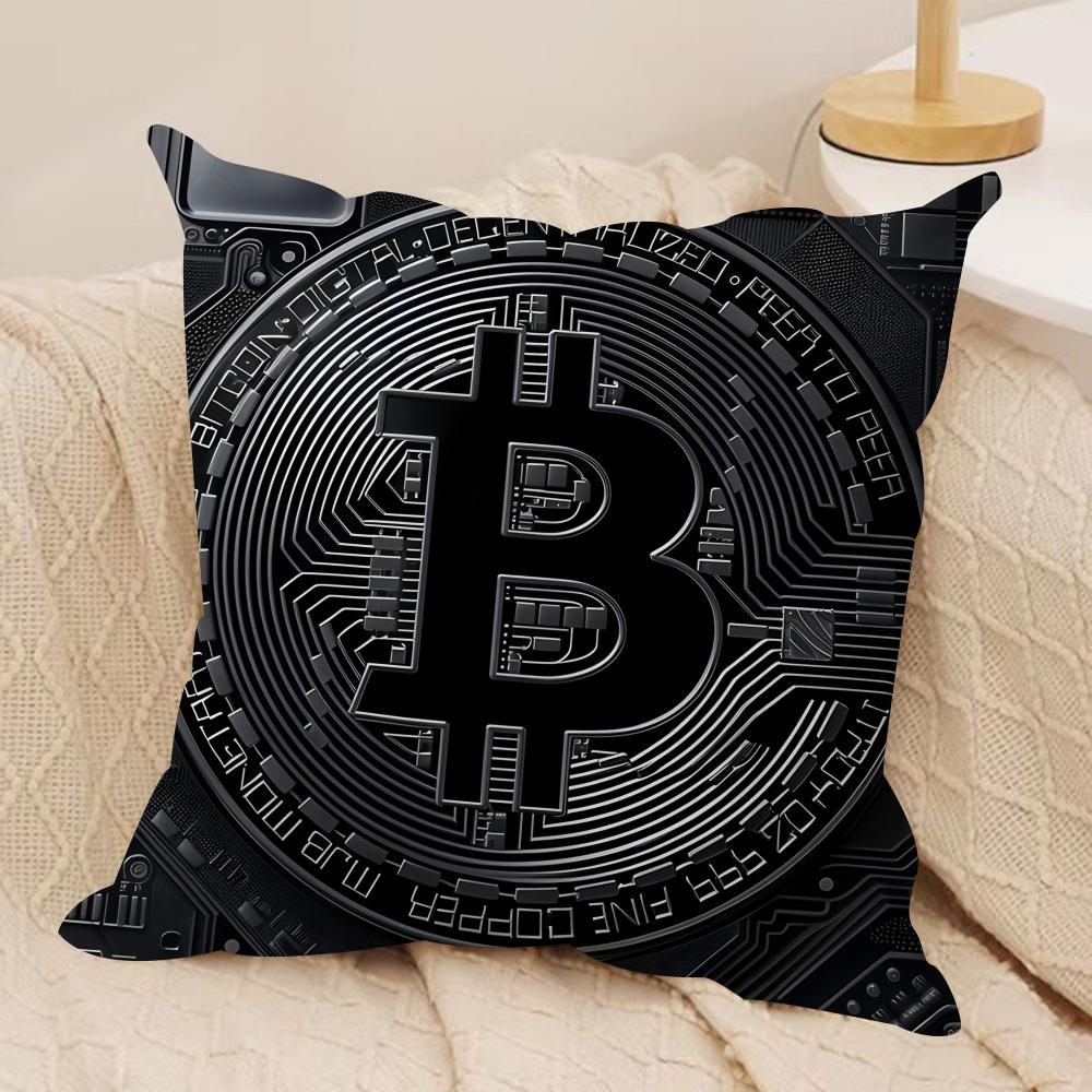 Крутая Модная Роскошная Наволочка для Подушки Bitcoin Шелковистый Короткий Плюш Невидимая Молния Пылезащитная Наволочка для Диванной Подушки для Домашнего Декора