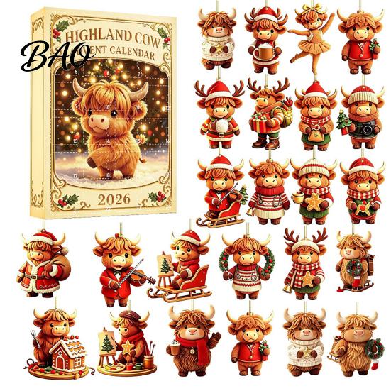Christmas Countdown Ornaments 24 Days Advent Calendar 2026, 2D Acrylic Reading Cats/Dogs/Forest Animals Tree Decor Ornament Calendar, Cute Pet