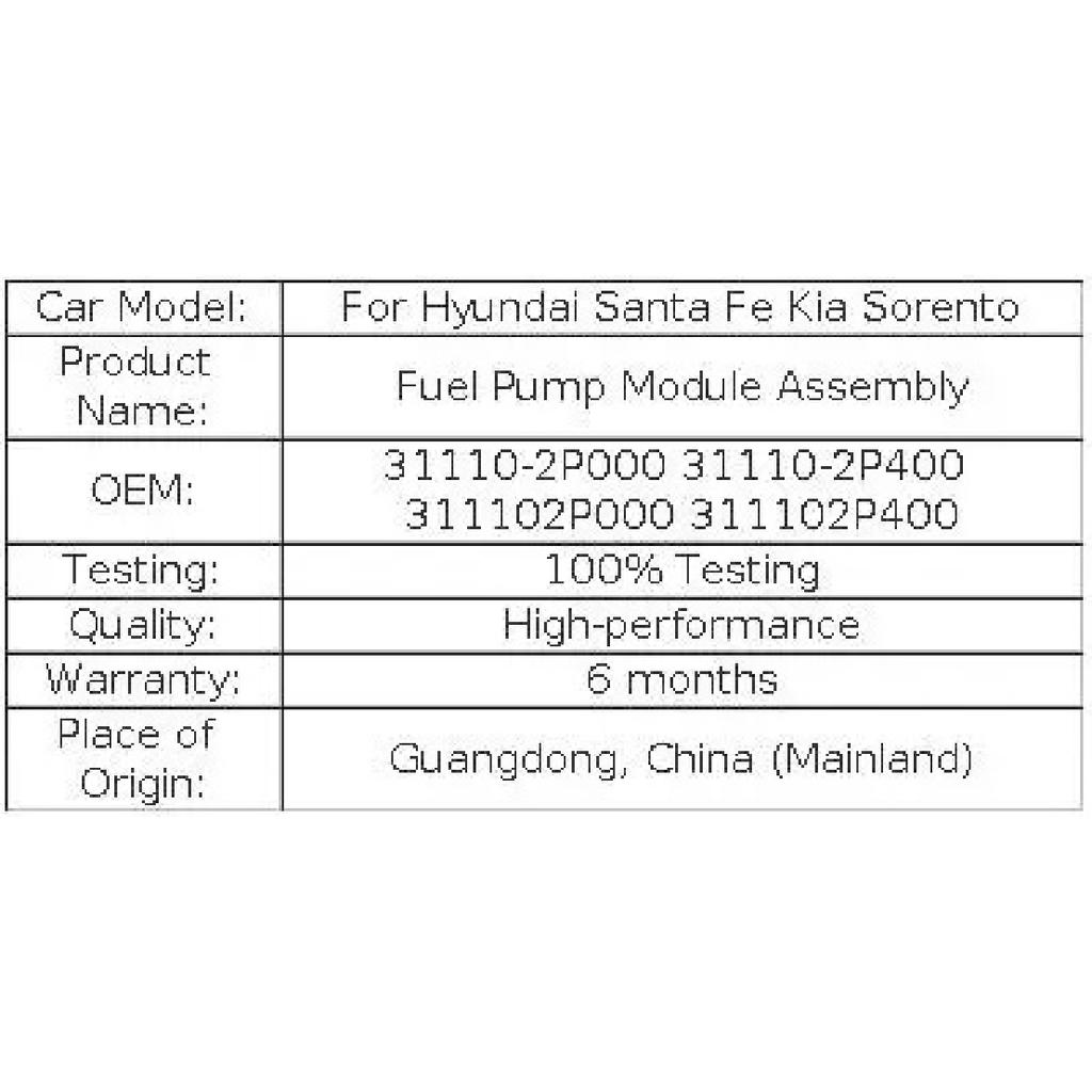 Fit For Hyundai Santa Fe Kia Sorento Fuel Pump Assembly 31110-2P000 31110-2P400 311102P000 311102P400