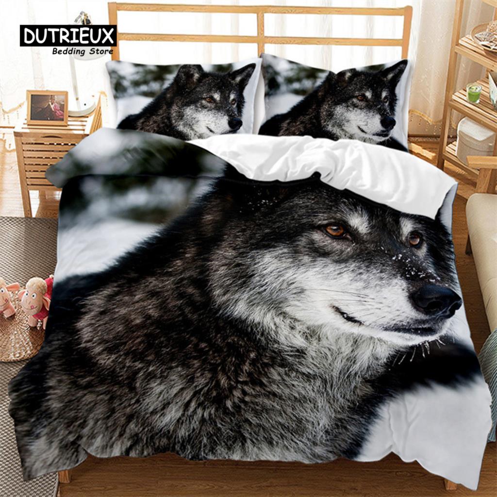 Luminous Wolf Duvet Cover Exotic Animal Bedding Set King For Kids Boys Adult Microfiber Wildlife Comforter Cover With Pillowcase
