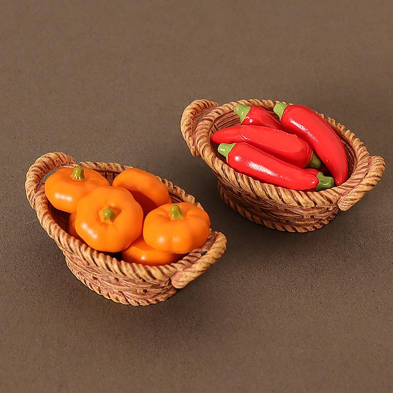 1/12 Dollhouse Simulation Vegetable Basket Set Dollhouse Vegetables Decoration Dolls House Miniature Kitchen Play Toys