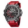 Quartz Watch For Men  Wristwatches Watcholorful Red Bracelet 50M Waterproof Alarm Clock Analog Digitals Sport Watches