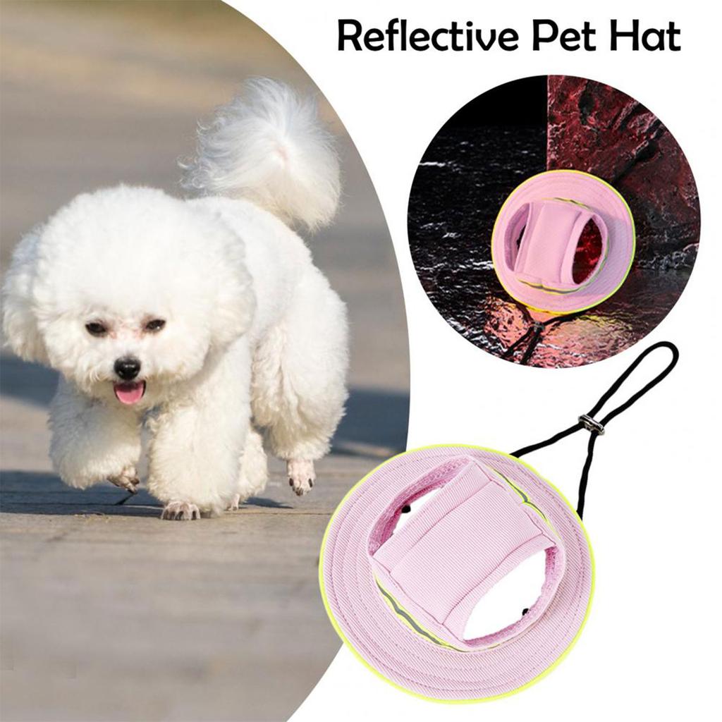 Reflective Pet Cap for Night Walk Safe Dog Hat with Adjustable Neck Strap Breathable Puppy Walking Hat Camping Gear