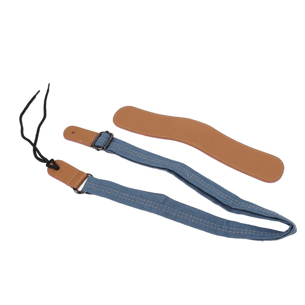 Ukulele Strap Cross Shoulder Pad Denim Leather Adjustable Length Neck Belt Replacement