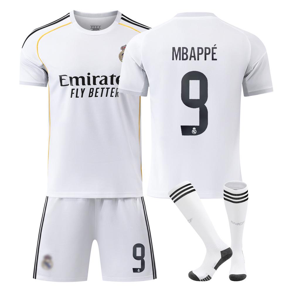 Подростки Дети Взрослые Индивидуальное Имя Футбольные Комплекты 25/26 Реал Мадрид Домашний #9 Мбаппе Спортивный Тренировочный Комплект Формы с Носками