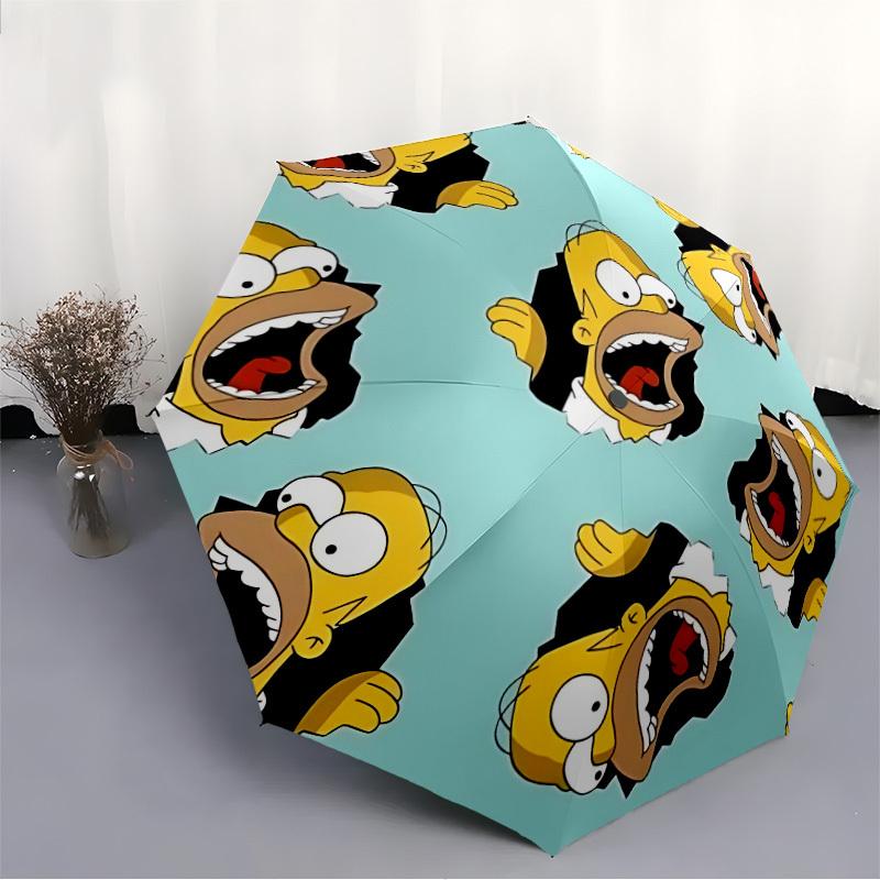 1pc Homer Simpson Automatic Umbrella, Portable Foldable 8-Rib Manual Open with Skeleton Hand,  Durable Canopy yy250730122