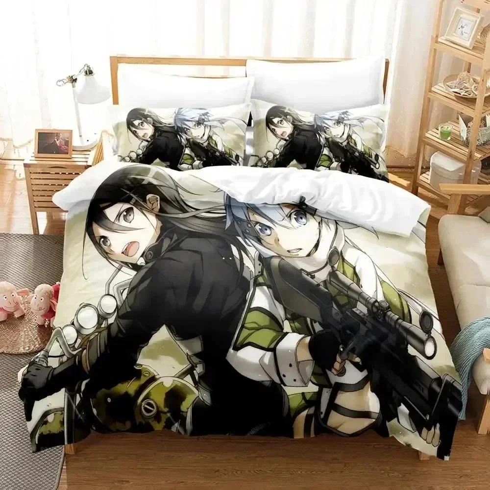 Аниме Асада Шино Sword Art Online Печатный Комплект Постельного Белья Пододеяльник Наволочка Комплект Постельного Белья Простыня Покрывало на Одеяло Размер Full King