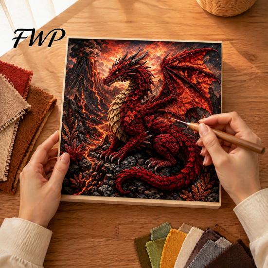 Художественные наборы с текстурой ткани Набор для творчества Dragon Poke Art, Мифический DIY 3D-поделка, Погружающий творческий опыт, Набор без шитья для взрослых, Ручная работа