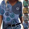 Women's Fashion Casual V-Neck Loose Comfortable Short Sleeve Print Tops Blouse