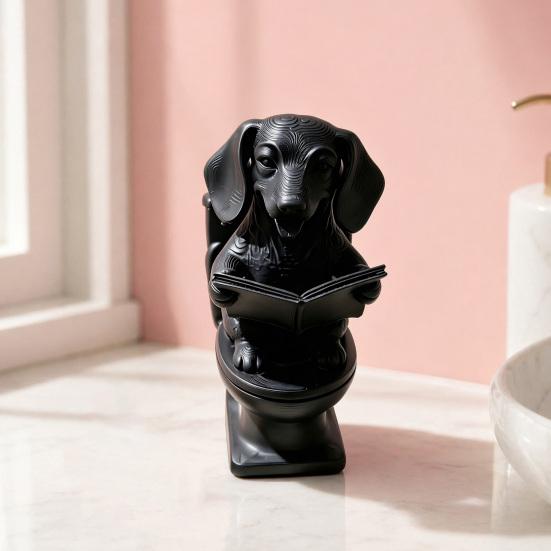 Декор для офисного стола для снятия стресса, 3D-печатная забавная фигурка таксы, сидящая на унитазе и читающая книгу, водонепроницаемая матовая белая милая скульптура питомца