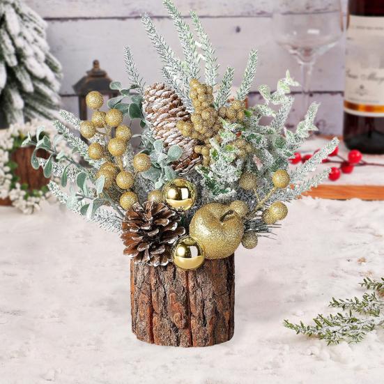 Маленькая искусственная рождественская елка с украшениями из сосновых шишек и ягод для дома, комнаты, зимы, дома, улицы, новогоднего украшения для вечеринки