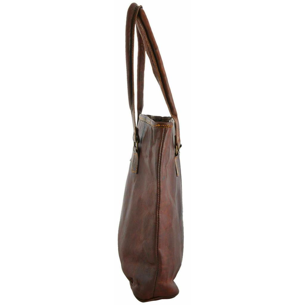 Handmade Purse 16" Vintage Looking Women Genuine Tote Shoulder Bag Brown Leather