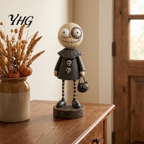 Creative Gift for Friends Halloween Pumpkin/Skeleton Figurine, Resin Desktop Ornament, Retro Cartoon Small Statue Office Desk Humanoid Autumn Harvest