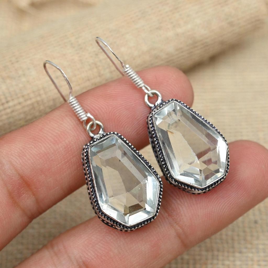 Белый топаз, драгоценный камень, стерлинговое серебро 925 пробы, серьги ручной работы, ювелирные изделия, изысканный подарок для нее