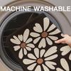 Linen Bath Mat Non-Slip Daisy Print - Quick Dry Absorbent Bathroom Rug with Rubber Backing, Machine Washable & Breathable Design