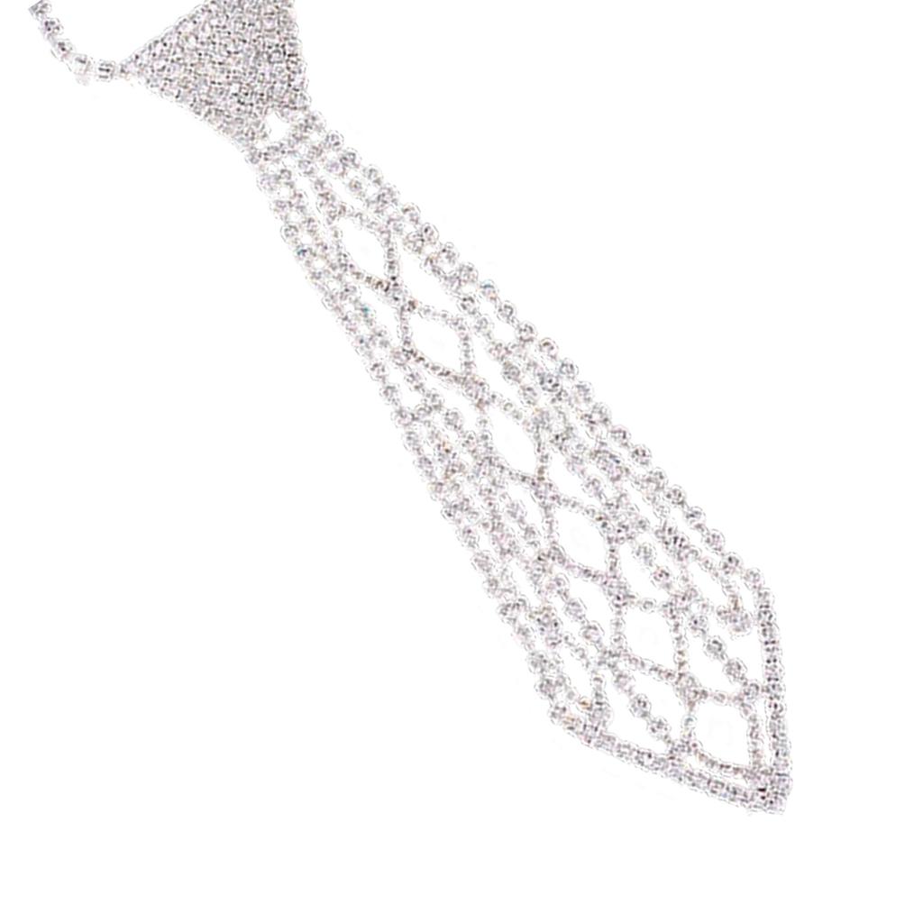 Elegant Tie Necklace with Sparkling Rhinestones for Formal Occasion Uniform Tie Punk Jeweled Chain Tie