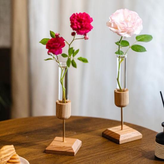 Станция для размножения растений Деревянная подставка со стеклянной вазой-пробиркой Настольный гидропонный плантатор для декора дома и офиса, для цветочных композиций