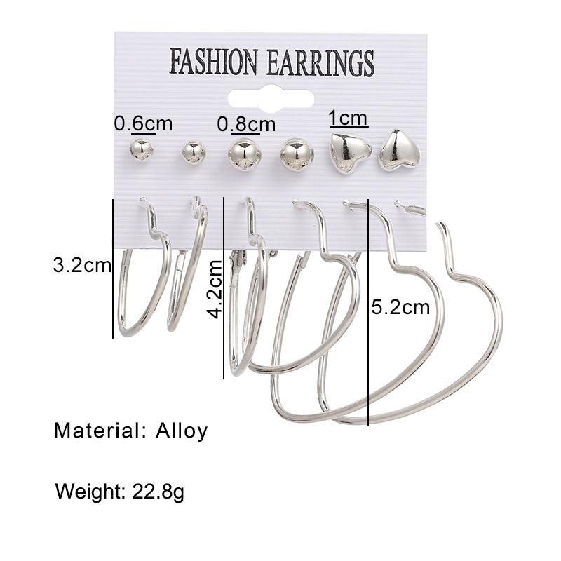 Набор круглых сережек в форме геометрического сердца Набор сережек в стиле ретро