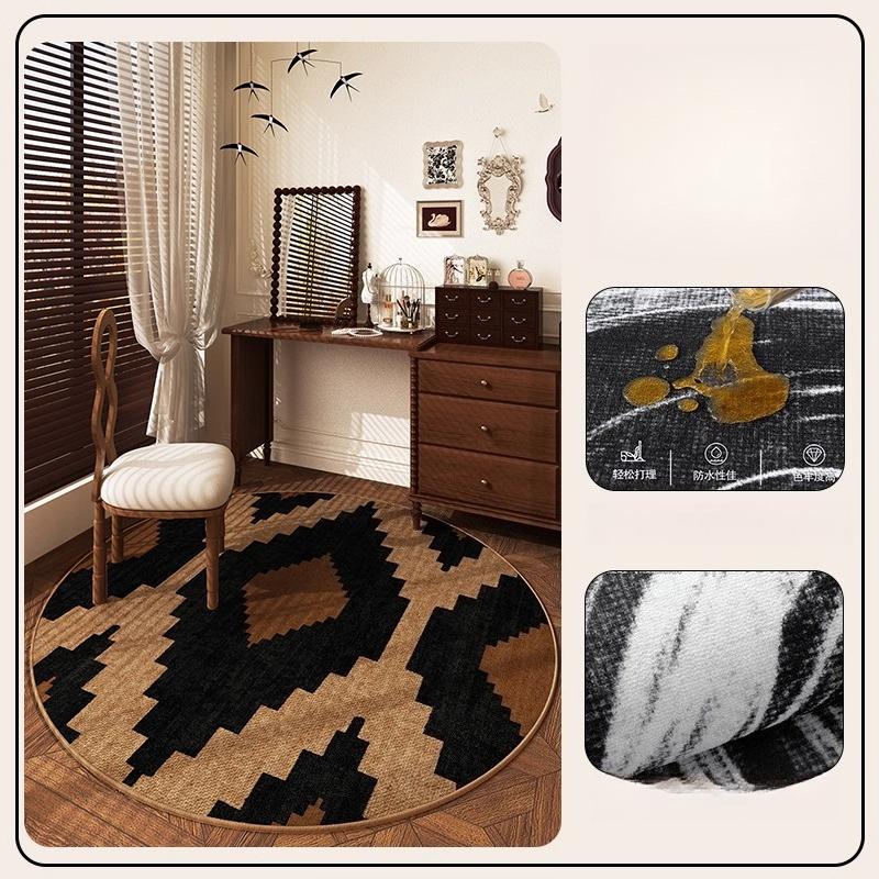 French Retro Style Bedroom Decor Brown Carpet Round Carpets for Living Room Washable Study Soft Floor Mat Waterproof Lounge Rug