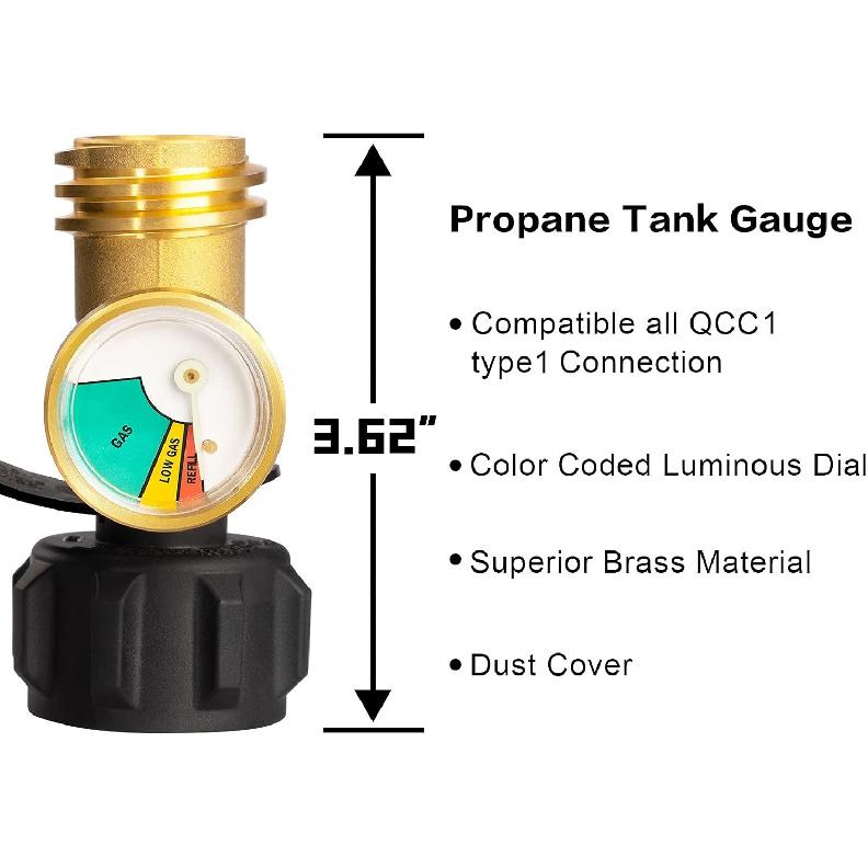 DOZYANT Propane Tank Gauge Level Indicator Leak Detector Gas Pressure Meter Universal for RV Camper, Cylinder, BBQ Gas Grill, Heater and More