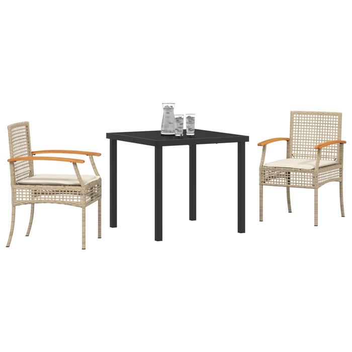 VidaXL Ensemble de Salle à Manger de Jardin de 3 Pièces avec Coussins Beige Rattan Synthétique 3380827