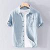 Летняя джинсовая рубашка с коротким рукавом, повседневная, в простом стиле, повседневная, джинсовая, мужская, топы, воротник с лацканами, карман, рубашка из чистого хлопка на пуговицах, молодежная, красивая