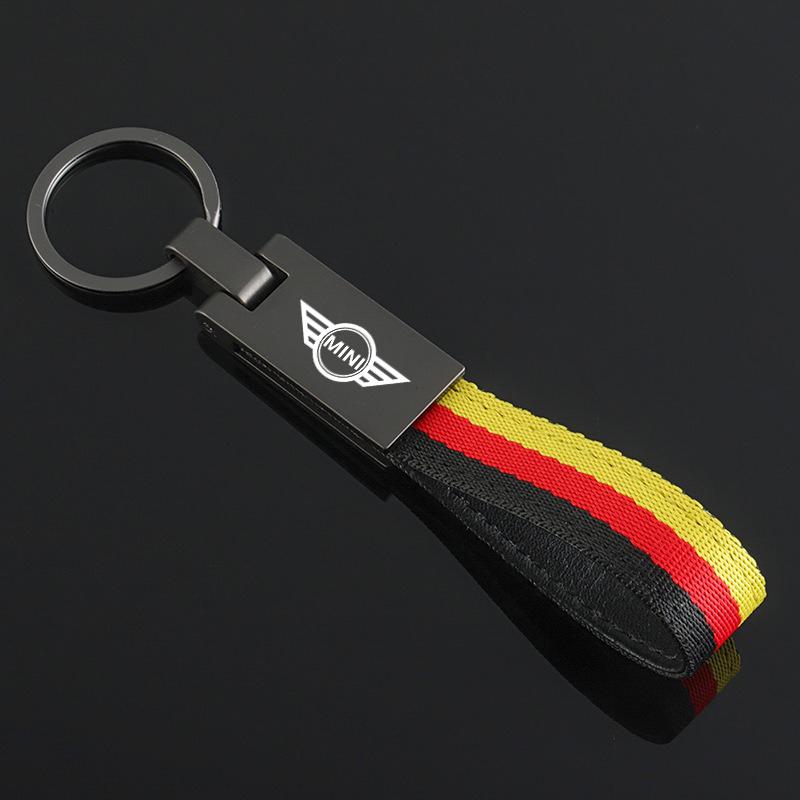 Metal Car Keyring Nylon Tricolor Woven Belt Car Keychain For BMW Mini Cooper R50 R53 F56 F60 Clubman R55 R56 R60 R61 F54 F55 hsgql22